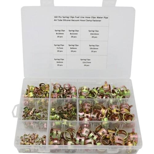 160PCS Spring Band Type Action Fuel Line Silicone Vacuum Hose Pipe Clamp Low Pressure Air Clip Clamps Fasteners Assortment Kit
