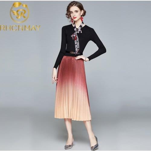 2020 New pattern Autumn Street Fashion Elegant Women Dress Korean Retro Slim Frenulum Splice Knitted O Neck Long Sleeve