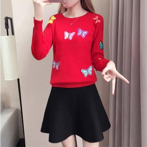 2021 Winter Womens Wweaters And Pullovers Knitted Butterfly Appliques Sweater Top Long sleeve Female Casual Autumn Sweater