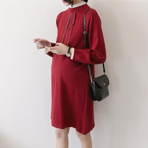 Pregnant Women Winter Clothes Long Sleeve Maternity Knitting Dress Hooded Coats Striped Patchwork Pregnancy Long Loose Sweaters