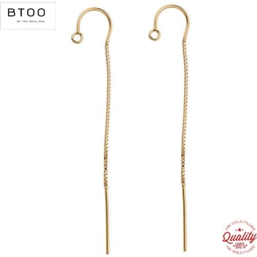 100% 14K Gold Filled Ear Threader 1 Pair U-Threader Box Chain w/Ring Gold Ear Wire for Jewelry Making