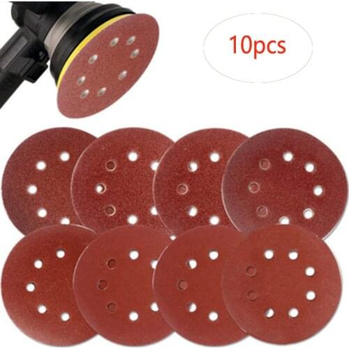 10 Pcs 5 Inch 8 Hole Flocking Sandpaper Durable Anti-Static Round Buffing Sheet Sandpaper 150 Grit Woodworking Polishing Paper