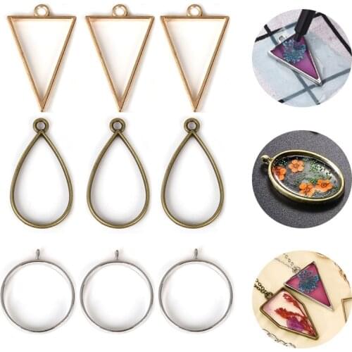 10pcs Open Bezel Blank Frame Drop Round Triangle Base Settings DIY Crystal UV Epoxy Resin Pendants Charms Jewelry Making Tools