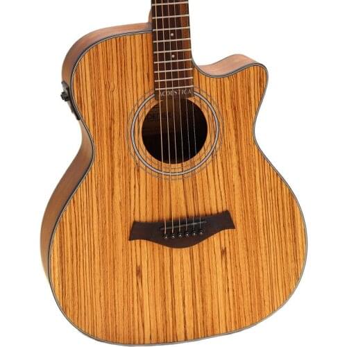 40 inch full zebra wood acoustic-electric guitar 6 string matte finish cutway design folk guitar with EQ tuner function