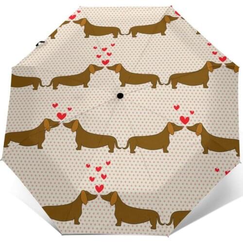 Automatic Umbrella Rain Women Three-folding Umbrella Lovely Dachshund Couples With Hearts Windproof Umbrella Waterproof parasol