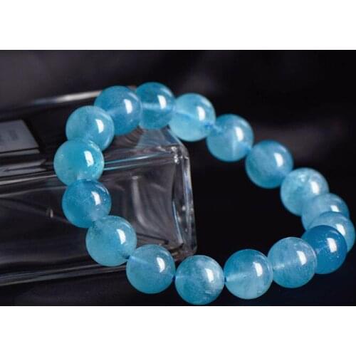 Free Shipping 10-11mm Brazilian Natural Ice Aquamarine Girl Korean Couple Blue Crystal Bracelet fine jewelry