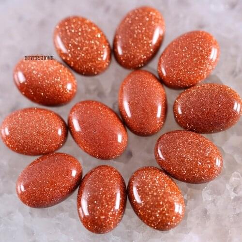BUYERSHOME 5Pcs 15x20MM Natural Stone Gold Sandstone No Drilled Hole Oval Cabochon CAB Bead For DIY Jewelry Making Ring K1505