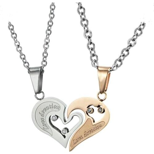 2021 Trend Couple Chain Length 50cm Romantic Stainless Steel Zircon Couple Necklace Rose Gold Black Love Together Jewelry TX537