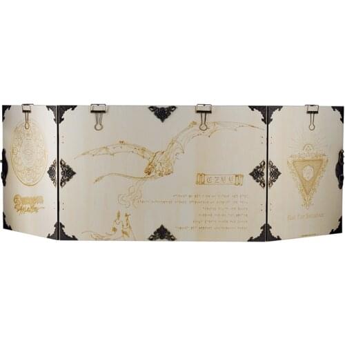 Wood Dungeon Masters DM Screen Laser Carved Dragon and Flamel Cross Decorated with Antique Bronze Rivets 3-Panel