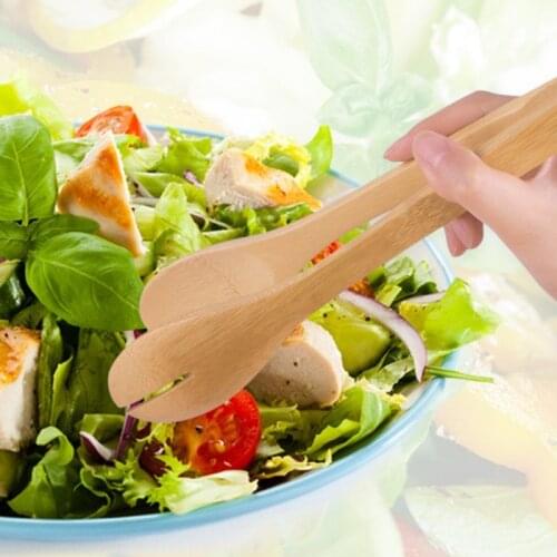 Bamboo Wooden Food BBQ Salad Toast Tongs Cake Pastry Tea Clip Clamp Kitchen Tool M15