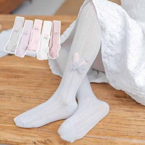 Childrens mesh rabbit ear pantyhose baby summer pure cotton pure color mosquito socks girls breathable soft skin leggings