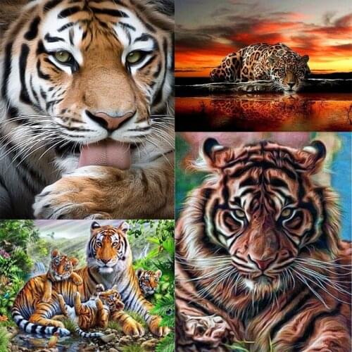 DIY Tiger 5D Diamond Painting Full Round Drill Rhinestones Animal Cartoon Embroidery Cross Stitch Wall Art Home Decor