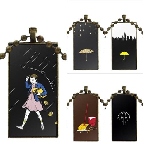 For Girls Handmade Gift Umbrella Cute Funny Necklace With Bronze Plated Glass Cabochon Choker Long Pendant Rectangle Necklace