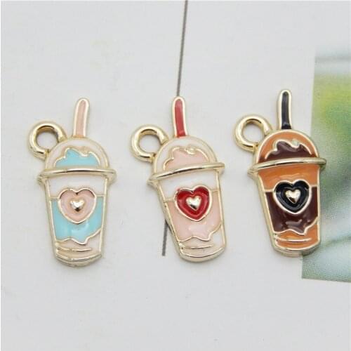 Julie Wang 6PCS Enamel Milk Tea Charms Zinc Alloy Gold Tone Artificial Drink Pendant Bracelet Jewelry Making Accessory 3 Colors