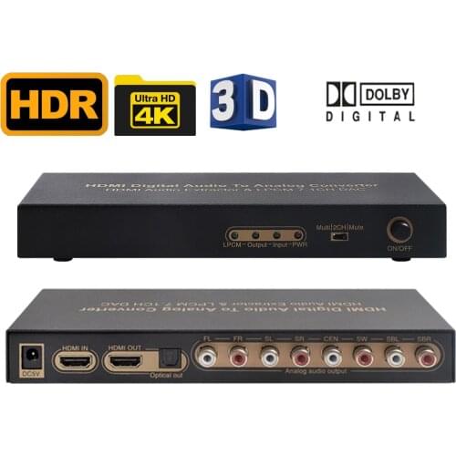 HDMI Audio extractor 4K HDMI Digital audio LPCM to 7.1 Analog audio extractor converter DAC HDMI 7.1 Digital Audio Decorder