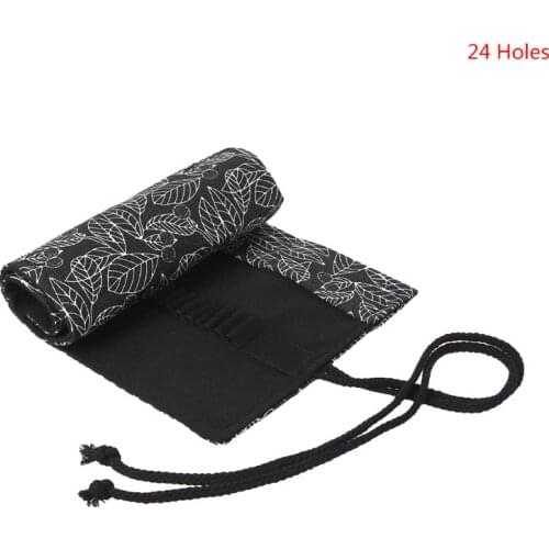 J2HC Beautiful Leaf School Pencil Case Roller 12/24/36/48/72 Holes Canvas Roll Up Makeup Canvas Pen Bag For Girls Boys