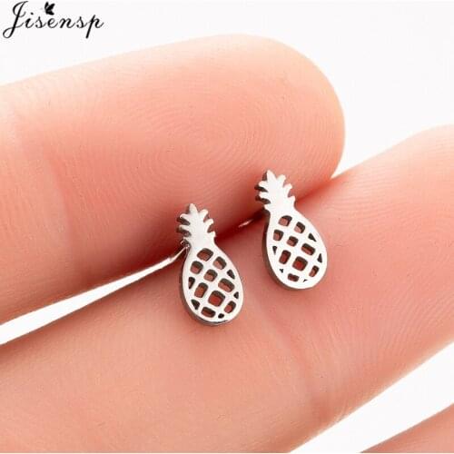 Jisensp Cute Pineapple Earrings for Women Statement Jewelry Small Plant Stud Earrings Girls Brinco Exquisite Gift Wholesale