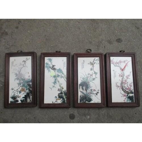 Chinese old ceramics painting with wooden frame,Classical Plum,orchid,bamboo,chrysanthemum for wall decorative painting