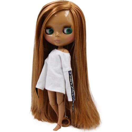 ICY DBS Blyth Doll joint body dark skin straight golden hair with bangs 30cm 1/6 girls gift