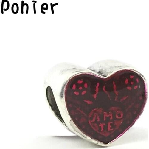 Latin Love Heart, Red Enamel Heart Pendant Charms European Beads Fit Charms Bracelets&Bangle DIY Jewelry