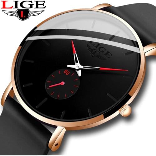 2020 LIGE New Mens Watches Top Brand Luxury Ultra-thin Silicone Watch Mens Quartz Wrist Watch Waterproof Clock Relogio Masculino