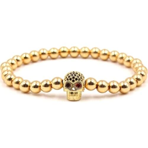 Fashion tjtj43 elastic adjusted skull Copper bead micro pave cz zircon cubic zirconia ball Jewelry Bracelet
