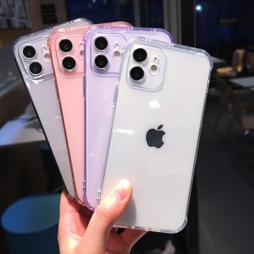Fashion Clear Bumper Phone Case For iPhone 12 Pro Max 7 8 Plus 11 Pro XS Max X XR SE 2020 12 Mini Candy Color Shockproof Coque