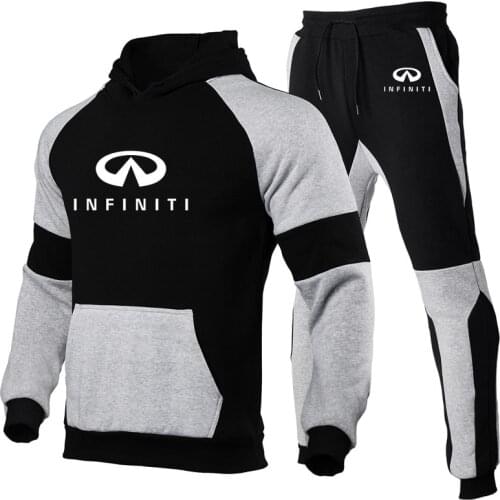 Fashion Mens Hoodie Infiniti printing Hoodies Splicing Spring Autumn high quality Cotton Mens Sweatshirt+Sweatpants 2Pcs Sets