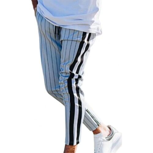 80%HOTMen Pants Stripe Side Pocket Summer Elastic Waist Drawstring Trousers for Dating