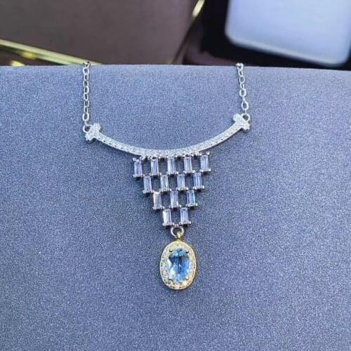 Natural Real Aquamarine necklace pendant Free shipping 925 sterling silver Fashion Aquamarine Pendant