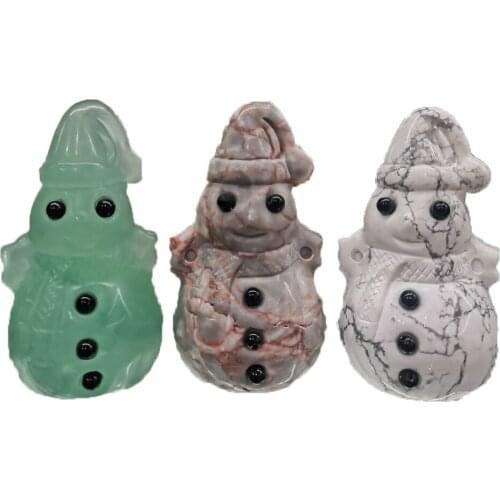 Natural Crystal Hand Carving Fluorite White Turquoise Snowman Reiki Healing Mineral Specimens Home Decoration Christmas Gift