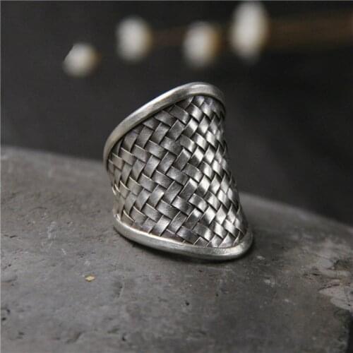 Fyla Mode New Classic Retro Style High Quality 999 Thai Silver Weave Twist Silver Ring Men Fashion Accessories Gifts 31mm