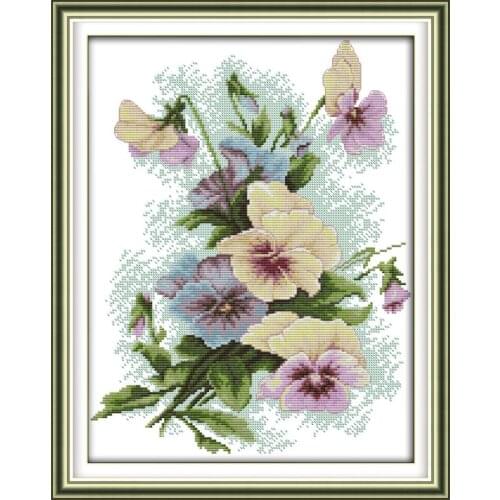 Joy Sunday Pansy Flowers Home Decor Painting Counted Print On Canvas 11&14CT Chinese Cross Stitch DIY Embroidery Needlework Set