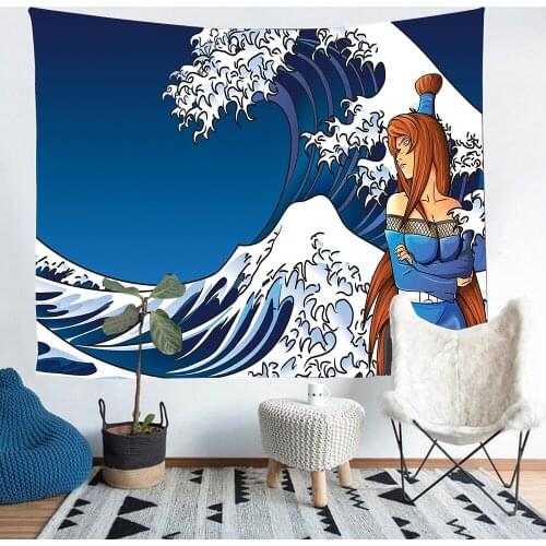 Simsant Japanese Ocean Wave Tapestry Kanagawa Black and White Wall Hanging Tapestries for Living Room Bedroom Home Decor