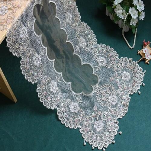 Modern gold sequin Embroidery bed Table Runner flag cloth cover dining Lace tea coffee tablecloth party Christmas Wedding decor