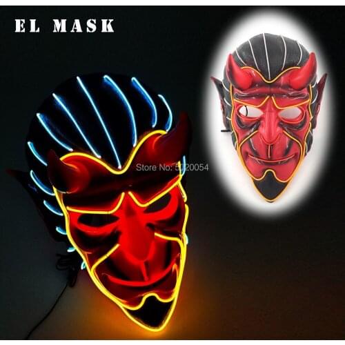 Haunted House Decor EL Wire Devil Mask Monster LED Luminous Mask Halloween Cosplay Flashing Mask Powered By DC-3V controller