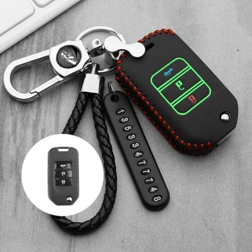 Luminous leatherCar Key Fob Pocket Cover Case For Honda Civic CR-V HR-V Accord Jade Crider Odyssey 2015- 2018 Remote Protector