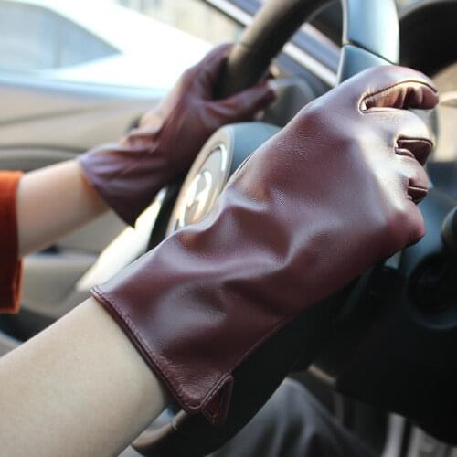 Leather goatskin gloves womens thin touch screen straight style unlined 100% sheepskin gloves outdoor driving driver gloves