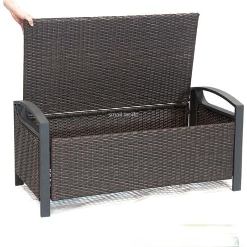 Outdoor balcony storage organizer stool courtyard garden chair PE rattan storage organizer Large capacity storage bins