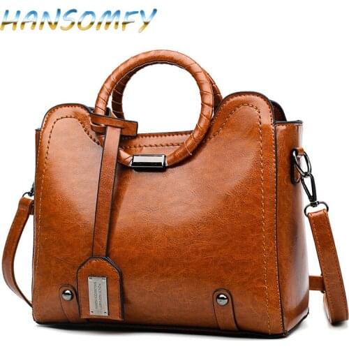 HANSOMFY 2019 Vintage Leather Ladies HandBags Women Messenger Bags Totes Hot Sale Crossbody Shoulder Bag Hand Bag MX-34