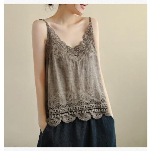 Vintage lace hollow out flowers cotton thin section inside condole top sleeveless vest to wear outside