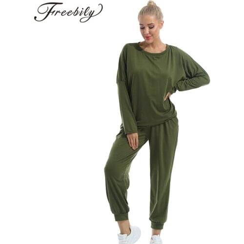 2Pcs Tracksuits Womens Autumn Casual Sport Sets Yoga Running Fitness Sports Suit Long Sleeve T-shirt Elastic Waist Pants Outfits