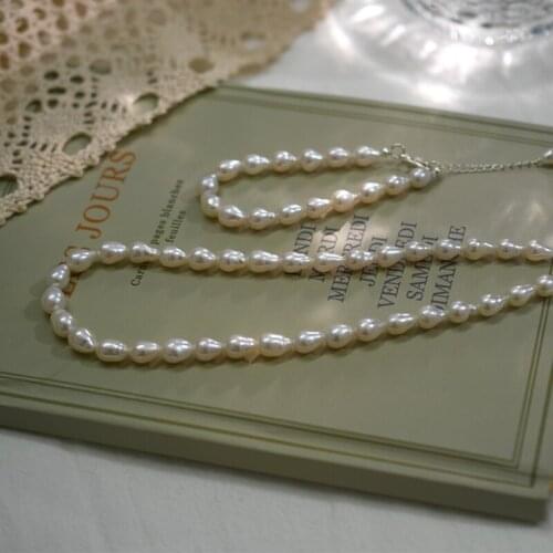 ASHIQI Natural Baroque Pearls Jewelry Set Necklaces Bracelet Sets with 925 Sterling Silver Button for Women