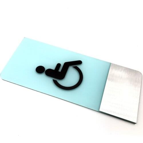 Wheelchair Restroom Toilet Sign Double Tape In Back Acrylic With Aluminum Door Plates 100x240mm