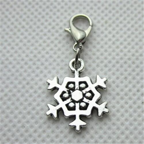 Hot selling 10pcs Silver Snowflake Dangle Charms Lobster Clasp Charms Diy Bracelets Bangles Jewelry Accessory Floating Charms