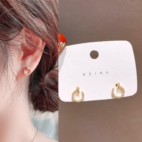 2021 Trend Round Unusual C-shaped Exquisite Simple Zircon 925 Needle Hoop Stud Earrings For Women Ladys Fashion Crystal Jewelry