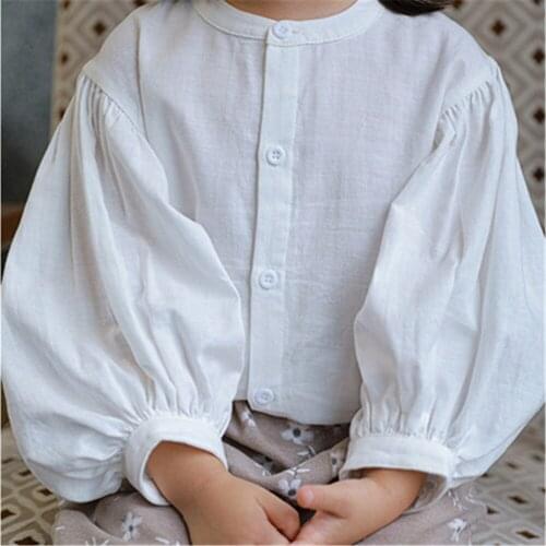 2021 Spring Autumn Girls Long Sleeve Casual White Blouse Baby Kids Children Shirt AA5251