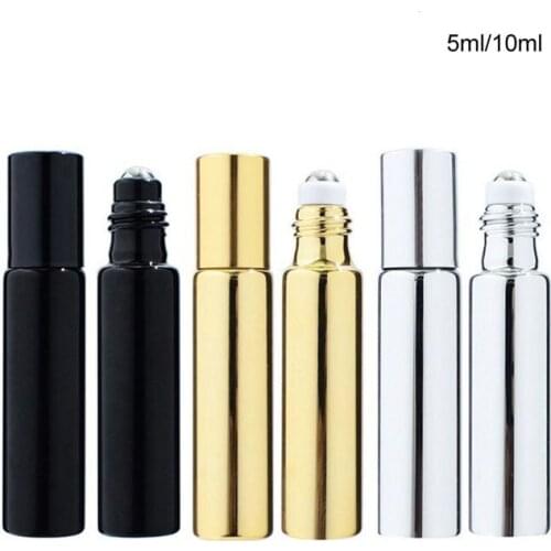24pcs/lot 5ml/10ml Essential Oil Roll on Bottle With Stainless Steel Roller Ball Massager Eye Cream Perfume Refillable Bottle