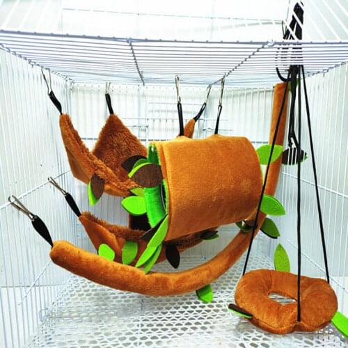 5 Pcs/Set Ropeway Nest Forest Hamster Hammock Soft Toys Leaf Tunnel Toy Hanging Bed House Warm Cage Pet Stump Small Pet Toy