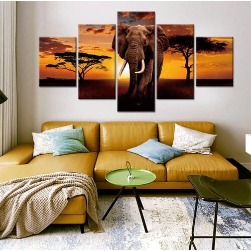 5 Pieces Modern Home Decor Large Size Elephant Animals Wall Pictures For Living Room Posters HD Canvas Paintings
